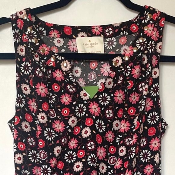 Kate Spade Fit Flare Dress Extra Small XS Sleeveless V-Neck Floral Knee Length - Picture 3 of 12